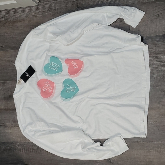 Pink Desert Candy Hearts Long Sleeve Top in White, XXXL - Picture 1 of 2